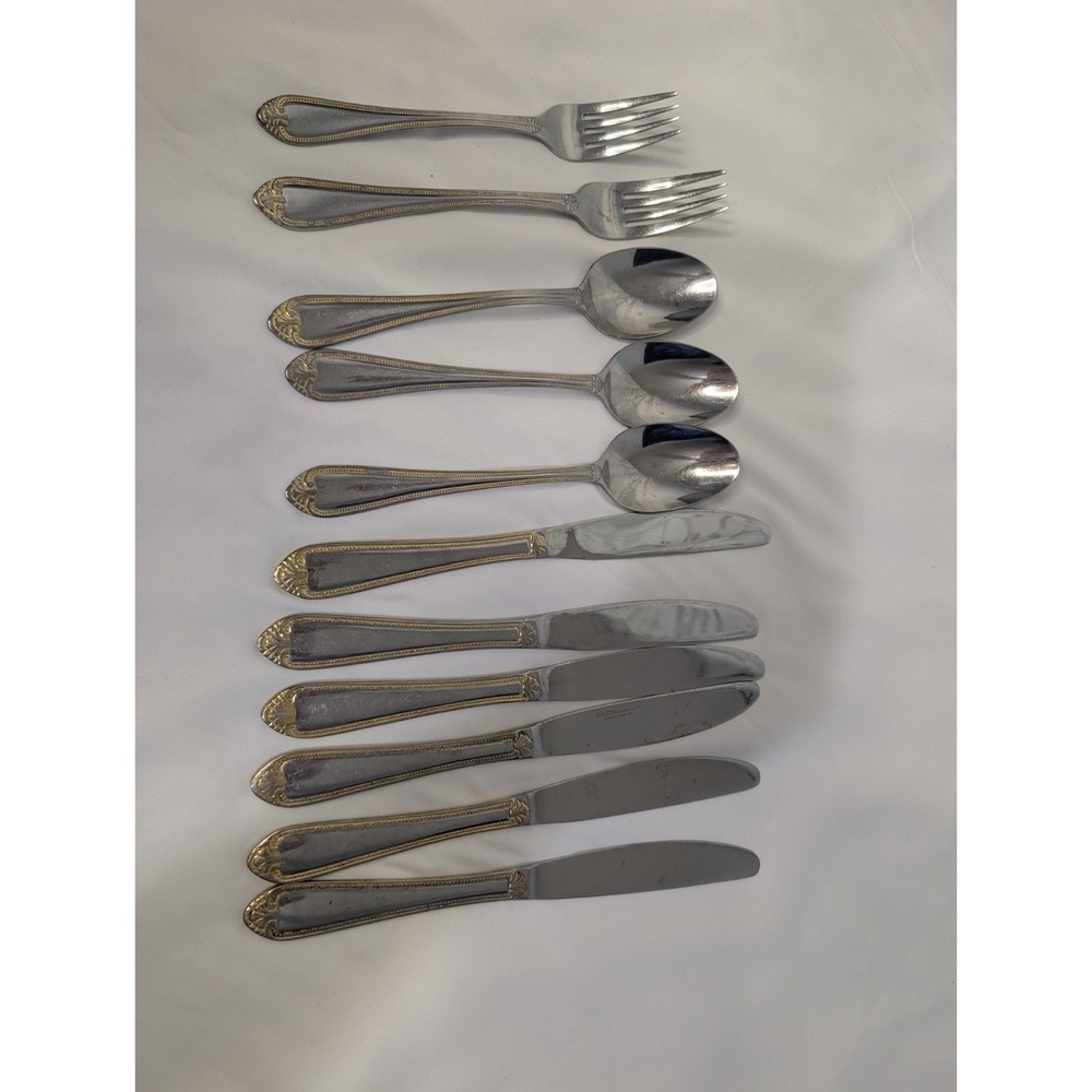 Hampton Silversmiths GOLD ACCENT Stainless 11 Piece Misc Flatware